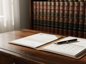 Illinois Secretary of State reinstatement hearing document packet with calendar and pen on counselor's desk